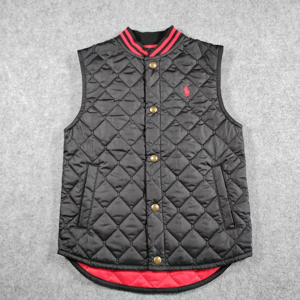 Polo Ralph Lauren Kid Black Red Quilted Puffer Vest Size 6 Embroidered Pony Logo